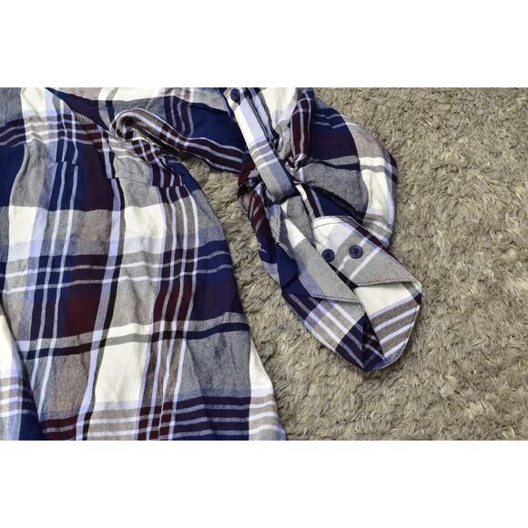 Lane Bryant Plus Size 28 Blue Plaid Rayon Blouse Long Sleeve Open Collared - Picture 6 of 7